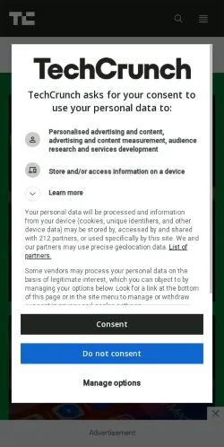 Aperçu du site TechCrunch, référencé pour publier un article sponsorisé