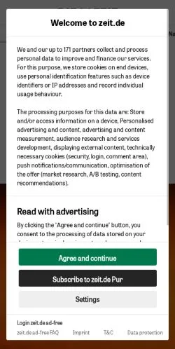 Forhåndsvisning av nettstedet Zeit, medium fra Tyskland for sponsede artikler