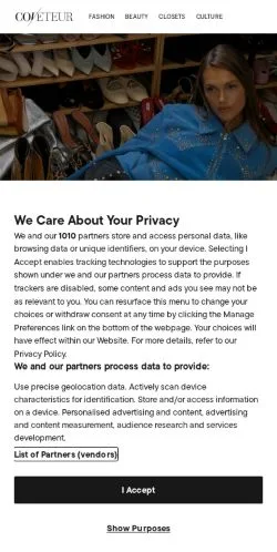 スポンサード記事向けのアメリカ合衆国メディア、Coveteurのサイトプレビュー