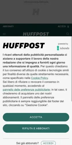 Aperçu du site HuffPost Italia, média de Italie pour articles sponsorisés