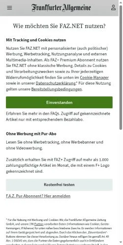 Preview of the Frankfurter Allgemeine Zeitung website, a media outlet in Germany for sponsored articles