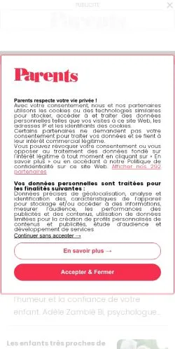 スポンサード記事向けのフランスメディア、Parentsのサイトプレビュー