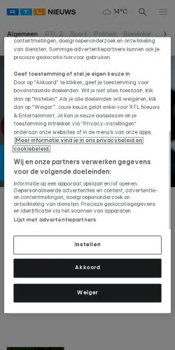 Pré-visualização do site RTL Nieuws & Entertainment, meio de Países Baixos para artigos patrocinados