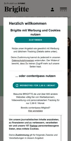 Sponsorlu makaleler için Almanya medyası BRIGITTE sitesinin önizlemesi