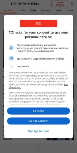 Anteprima del sito The Times Of India, media di Stati Uniti per articoli sponsorizzati