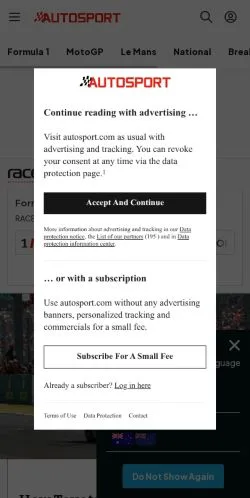 スポンサード記事向けのアメリカ合衆国メディア、Autosportのサイトプレビュー