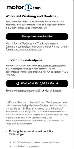 スポンサード記事向けのドイツメディア、Motor1 Deutschlandのサイトプレビュー