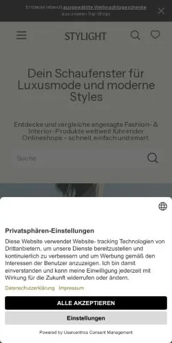Pré-visualização do site Stylight, meio de Alemanha para artigos patrocinados