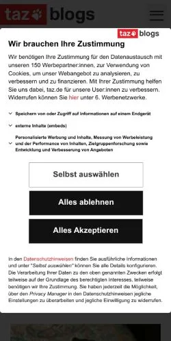 Vista previa del sitio taz Blogs, medio de Alemania para artículos patrocinados
