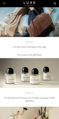 Preview of the Luxe Digital website, a media outlet in United States for sponsored articles