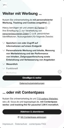 Anteprima del sito OnlineMarketing, media di Germania per articoli sponsorizzati