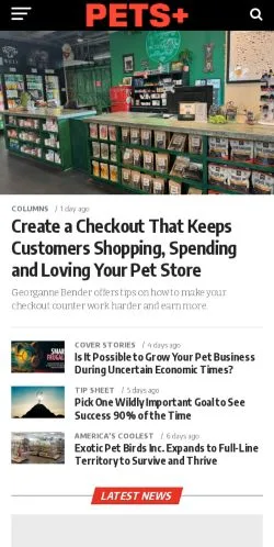 Forhåndsvisning av nettstedet PETS+, medium fra USA for sponsede artikler