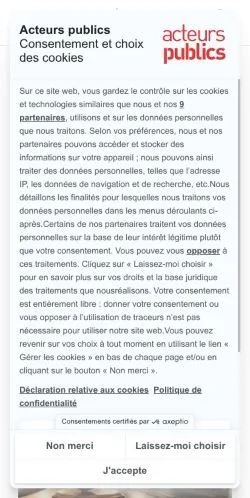 Anteprima del sito Acteurs Publics, media di Francia per articoli sponsorizzati