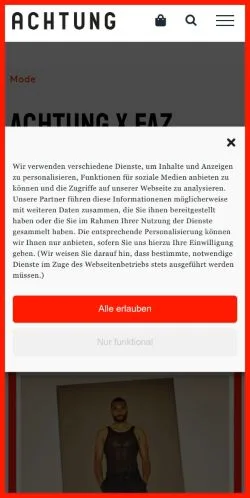 Podgląd witryny Achtung Mode, medium z kraju Wielka Brytania do artykułów sponsorowanych