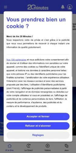 Anteprima del sito 20 Minutes, media di Francia per articoli sponsorizzati