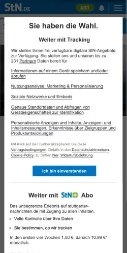 스폰서 기사용 독일 매체 Stuttgarter Nachrichten 사이트 미리보기