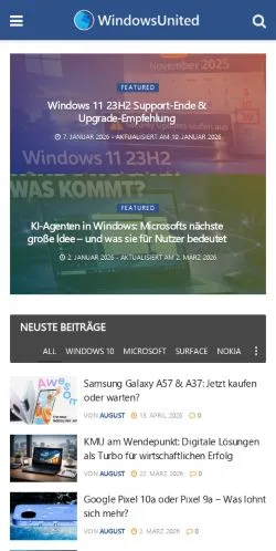 Sponsorlu makaleler için Almanya medyası WindowsUnited sitesinin önizlemesi
