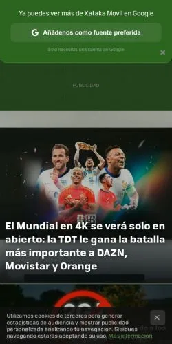 Anteprima del sito Xataka Móvil, media di Spagna per articoli sponsorizzati