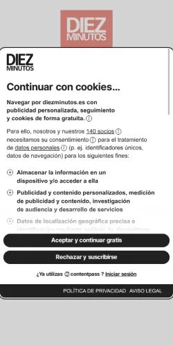 Anteprima del sito Diez Minutos, media di Spagna per articoli sponsorizzati