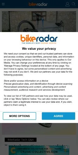 Voorbeeld van de site BikeRadar, medium uit Verenigde Staten voor gesponsorde artikelen