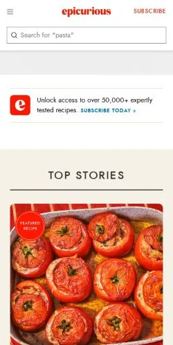 스폰서 기사용 미국 매체 Epicurious 사이트 미리보기
