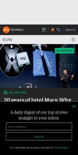 Voorbeeld van de site Ars Technica, medium uit Verenigde Staten voor gesponsorde artikelen