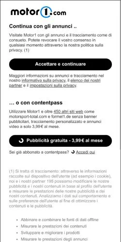 Vista previa del sitio Motor1 Italia, medio de Italia para artículos patrocinados