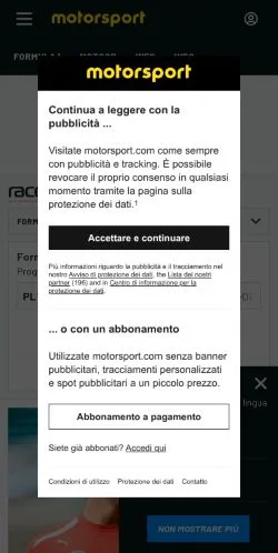 Anteprima del sito Motorsport, media di Italia per articoli sponsorizzati