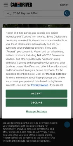 スポンサード記事向けのアメリカ合衆国メディア、Car and Driverのサイトプレビュー