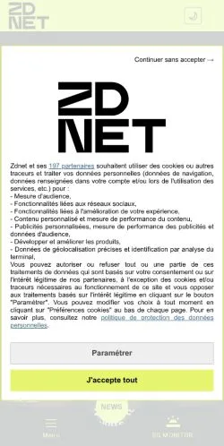 Sponsorlu makaleler için Fransa medyası ZDNET sitesinin önizlemesi