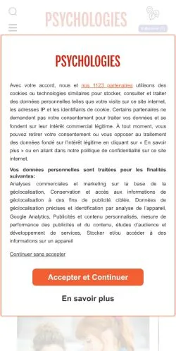 Preview of the Psychologies website, a media outlet in France for sponsored articles