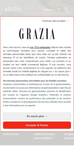 Podgląd witryny Grazia, medium z kraju Francja do artykułów sponsorowanych