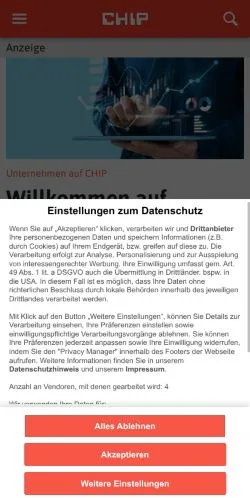Anteprima del sito CHIP Unternehmen, media di Germania per articoli sponsorizzati