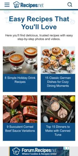 Voorbeeld van de site Recipes, medium uit Verenigde Staten voor gesponsorde artikelen