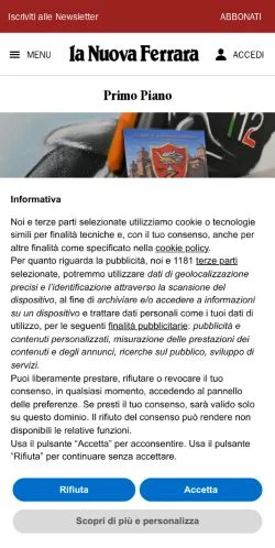 Anteprima del sito La Nuova Ferrara, media di Italia per articoli sponsorizzati