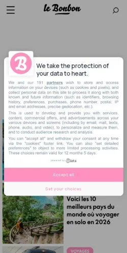 Anteprima del sito Travel Le Bonbon, media di Francia per articoli sponsorizzati