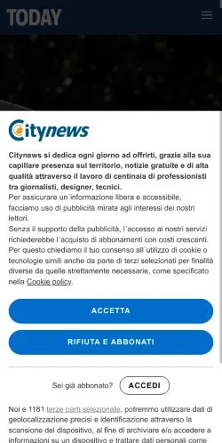 Forhåndsvisning av nettstedet Today, medium fra Italia for sponsede artikler