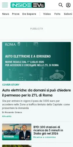 Preview of the InsideEVs website, a media outlet in Italy for sponsored articles