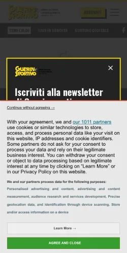 스폰서 기사용 이탈리아 매체 Guerin Sportivo 사이트 미리보기