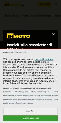 Anteprima del sito InMoto, media di Italia per articoli sponsorizzati