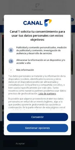 Anteprima del sito Canal 1, media di Colombia per articoli sponsorizzati