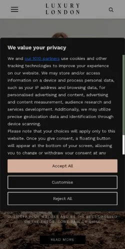 Anteprima del sito Luxury London, media di Regno Unito per articoli sponsorizzati