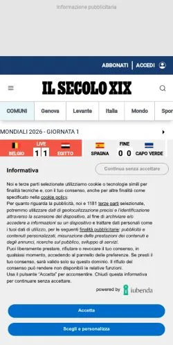 Anteprima del sito Il Secolo XIX, media di Italia per articoli sponsorizzati