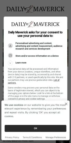 Anteprima del sito Daily Maverick, media di Stati Uniti per articoli sponsorizzati