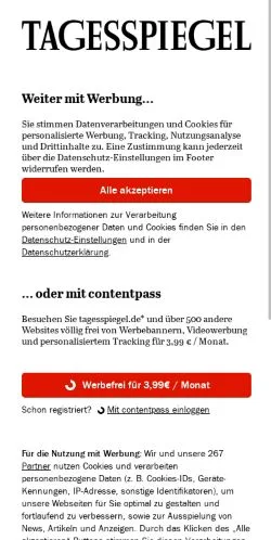 Anteprima del sito Tagesspiegel, media di Germania per articoli sponsorizzati