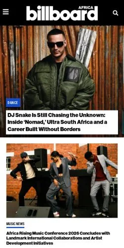 Anteprima del sito Billboard Africa, media di Stati Uniti per articoli sponsorizzati