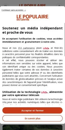 Vista previa del sitio Le Populaire Du Centre, medio de Francia para artículos patrocinados
