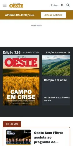 Anteprima del sito Revista Oeste, media di Brasile per articoli sponsorizzati