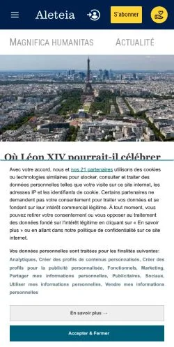 Anteprima del sito Aleteia, media di Francia per articoli sponsorizzati