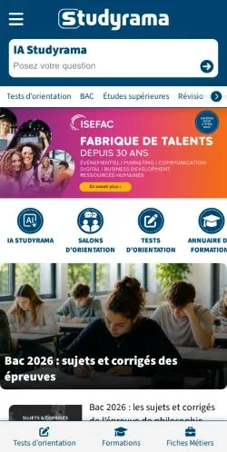 Forhåndsvisning av nettstedet Studyrama, medium fra Frankrike for sponsede artikler